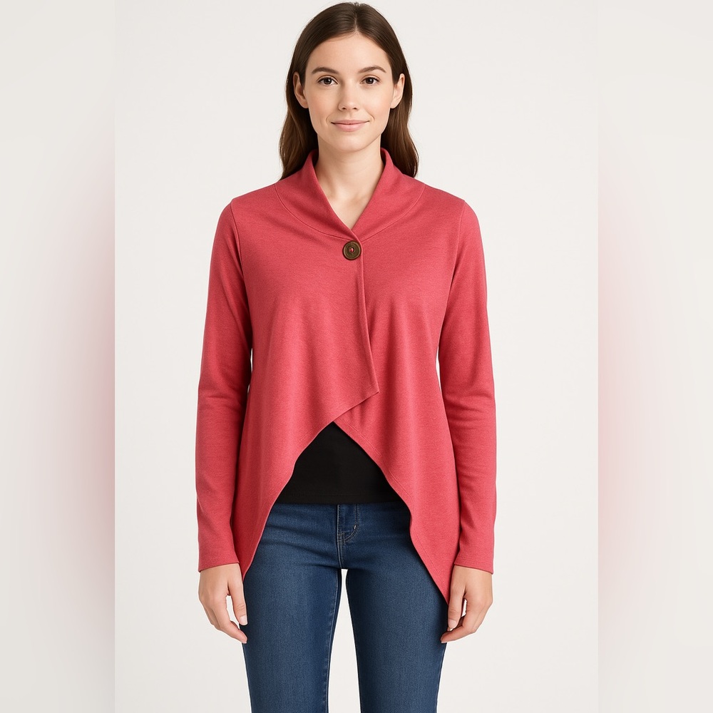 Bobeau Pink Cardigan with Asymmetrical Hem and Soft Fabric